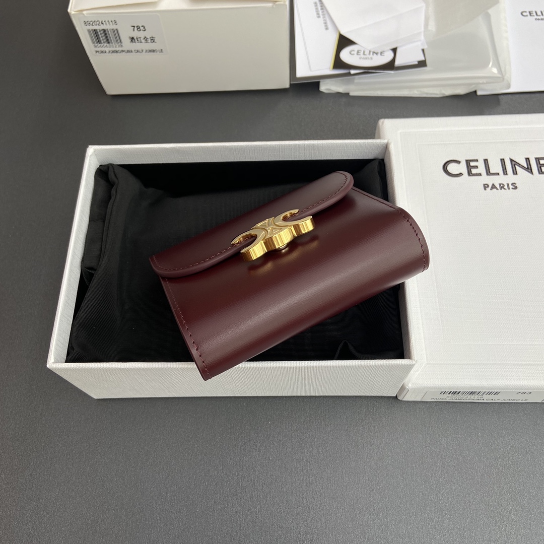 Celine Smlal Flap Wallet Triomphe in Petent Calfskin Dark Red