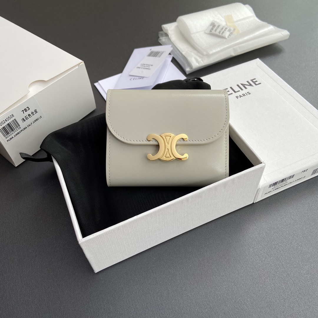 Celine Smlal Flap Wallet Triomphe in Petent Calfskin Gary