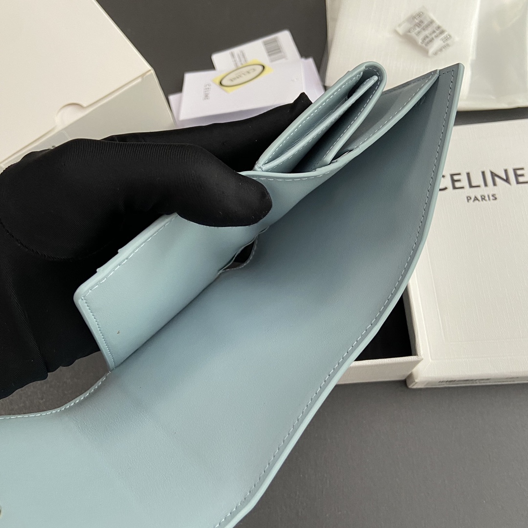 Celine Smlal Flap Wallet Triomphe in Petent Calfskin Light Blue