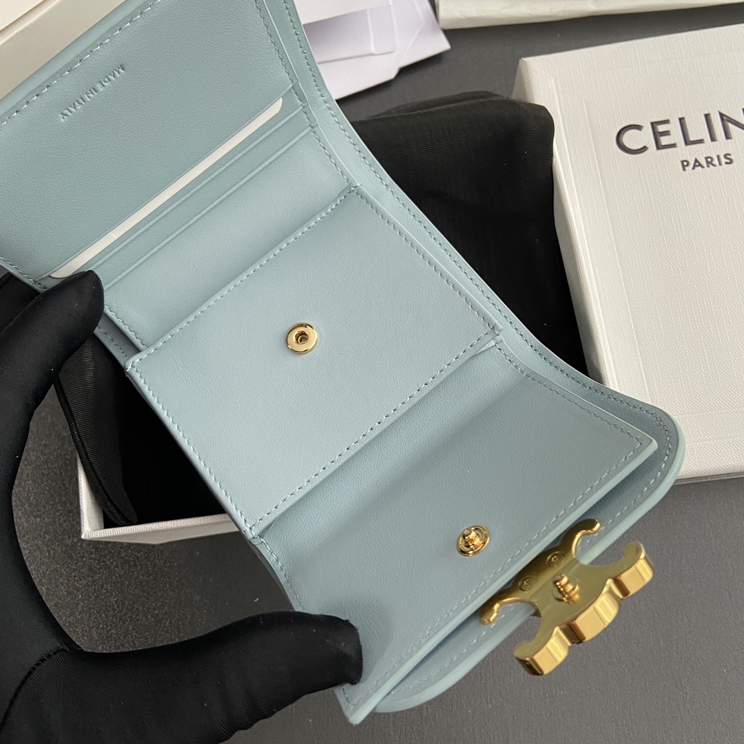 Celine Smlal Flap Wallet Triomphe in Petent Calfskin Light Blue