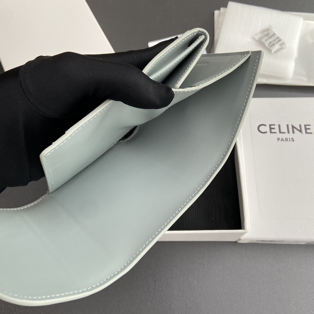 Celine Smlal Flap Wallet Triomphe in Petent Calfskin Medium Blue