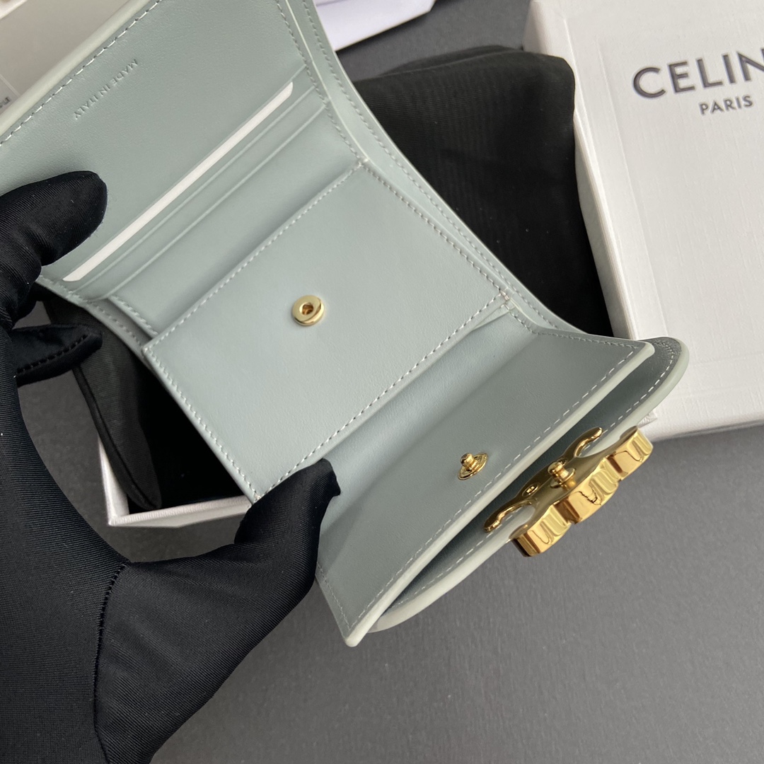 Celine Smlal Flap Wallet Triomphe in Petent Calfskin Medium Blue