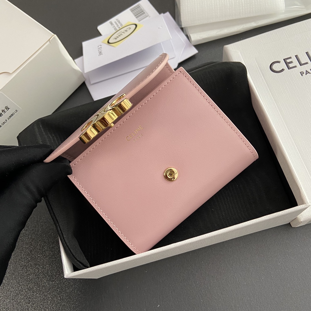 Celine Smlal Flap Wallet Triomphe in Petent Calfskin Pink