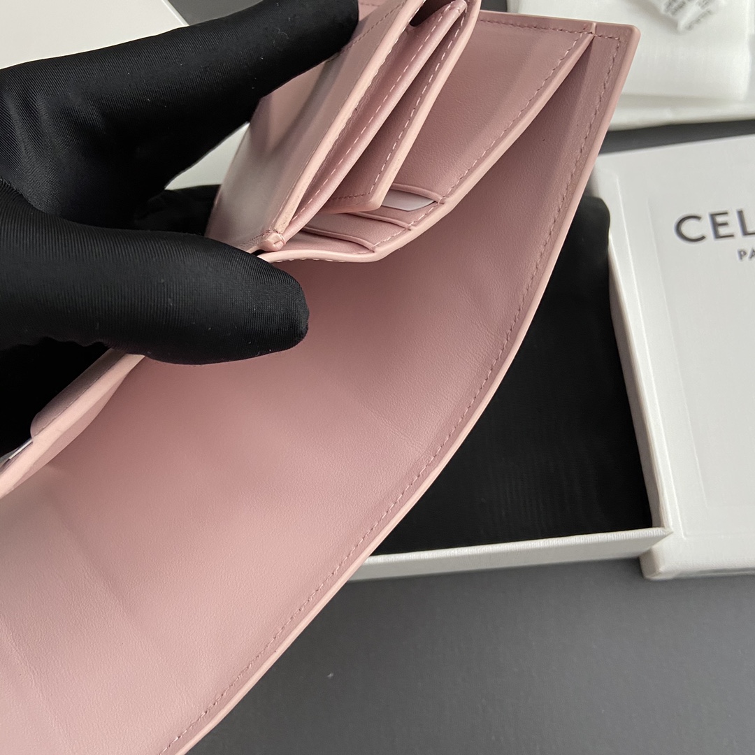 Celine Smlal Flap Wallet Triomphe in Petent Calfskin Pink