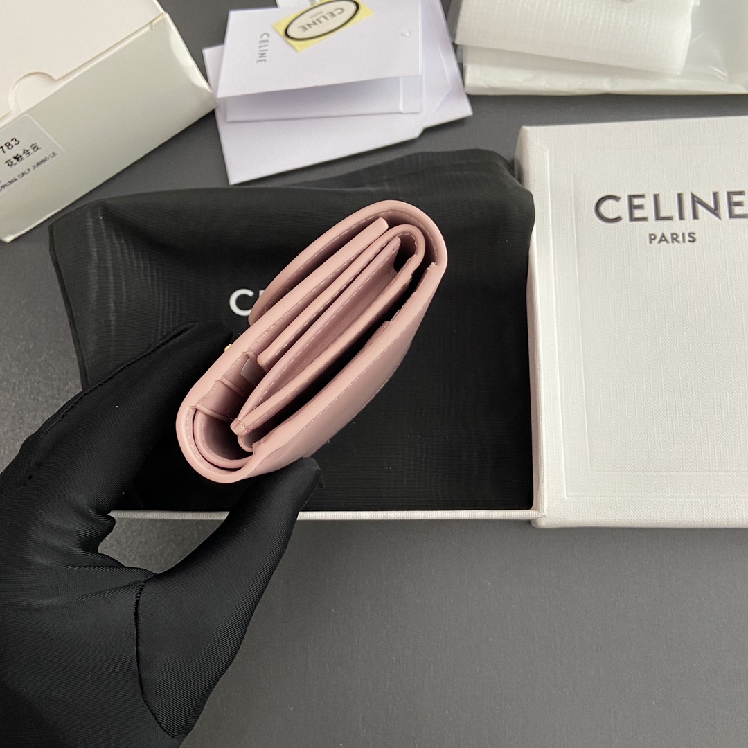 Celine Smlal Flap Wallet Triomphe in Petent Calfskin Pink