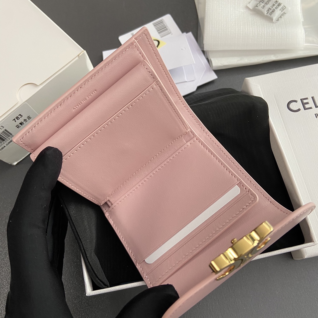 Celine Smlal Flap Wallet Triomphe in Petent Calfskin Pink