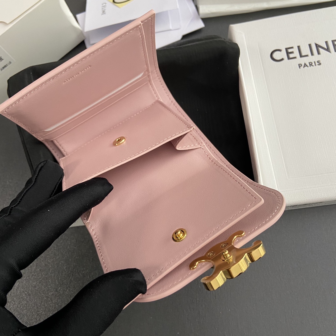 Celine Smlal Flap Wallet Triomphe in Petent Calfskin Pink