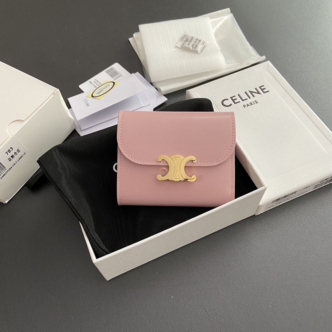 Celine Smlal Flap Wallet Triomphe in Petent Calfskin Pink