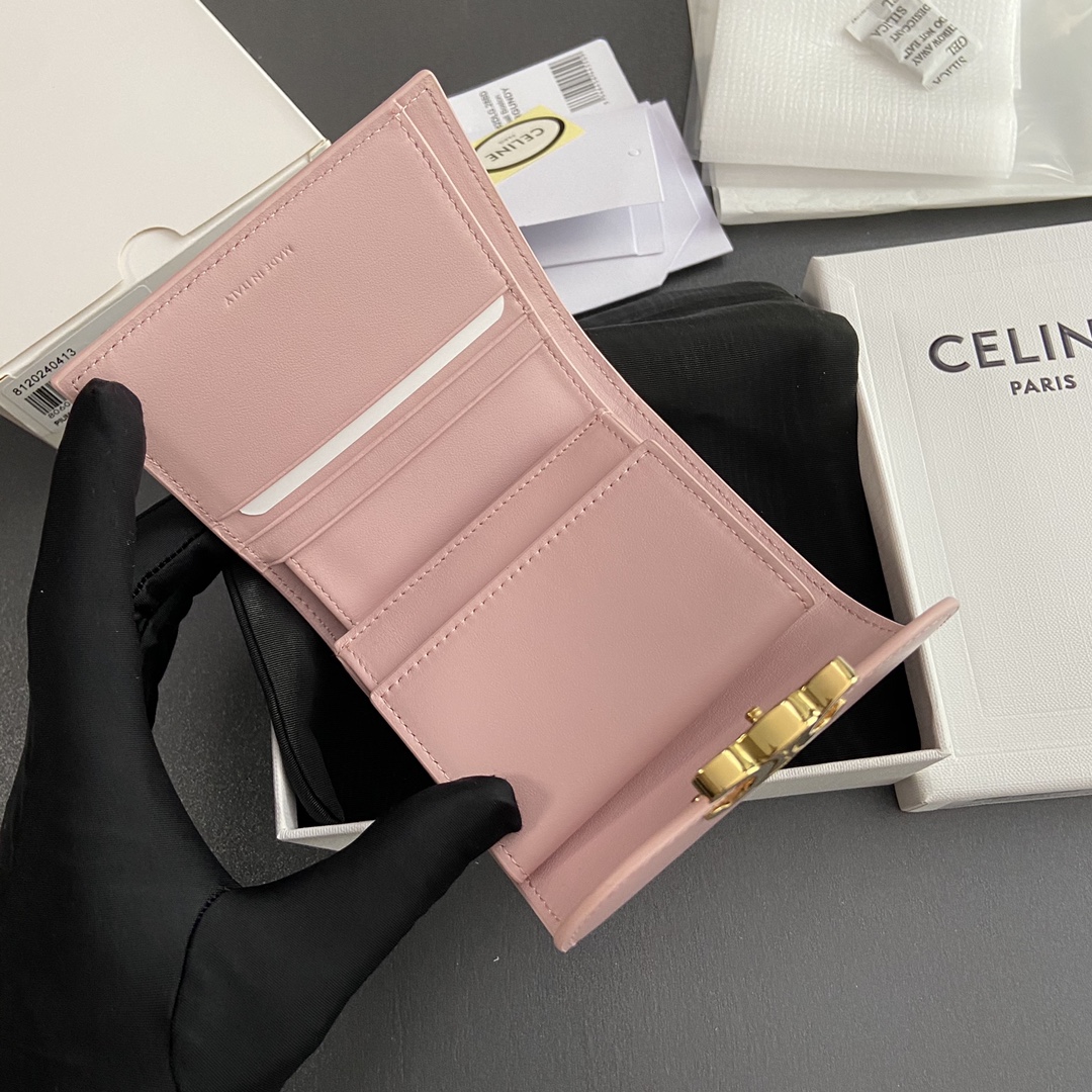 Celine Smlal Flap Wallet Triomphe in Petent Calfskin Pink