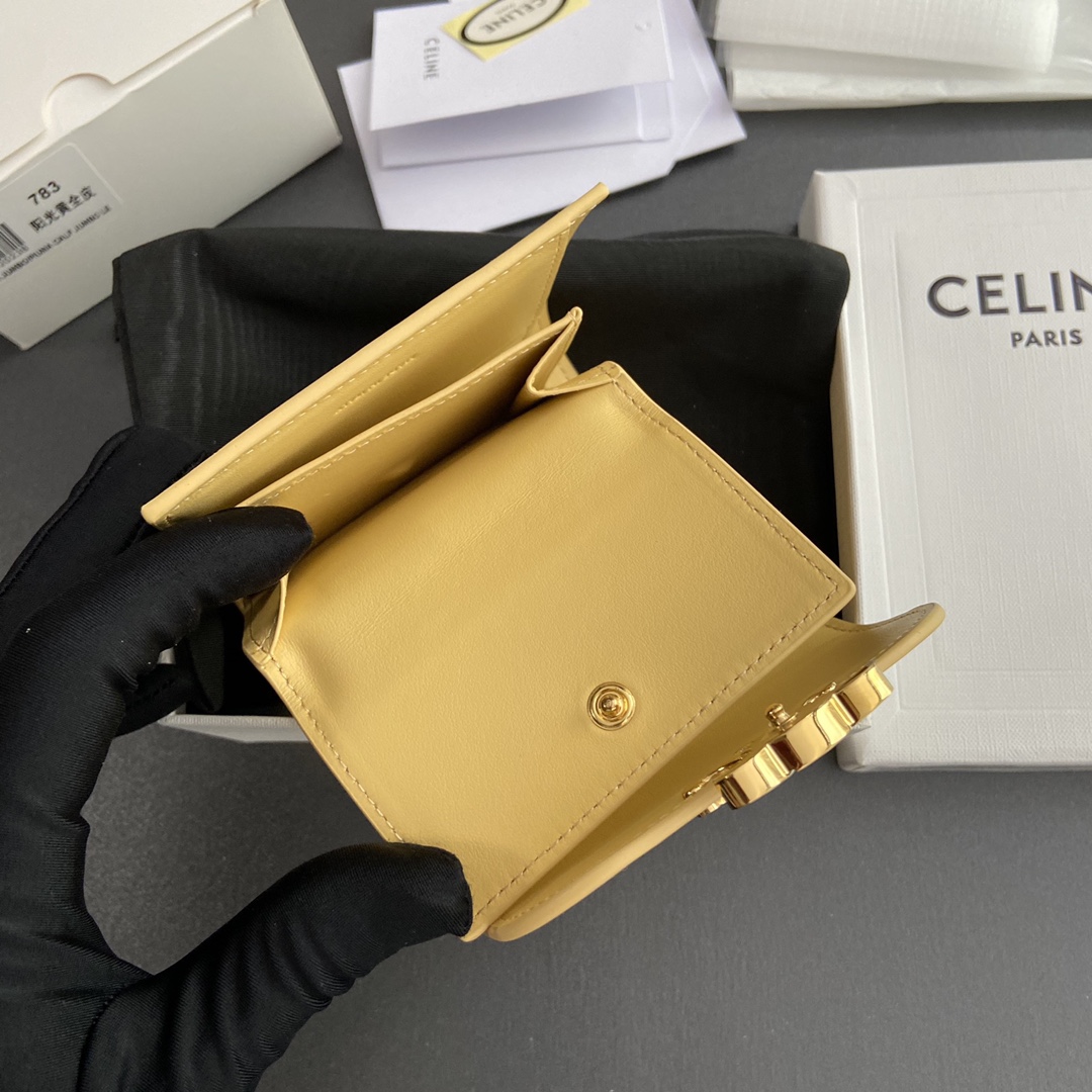 Celine Smlal Flap Wallet Triomphe in Petent Calfskin Yellow