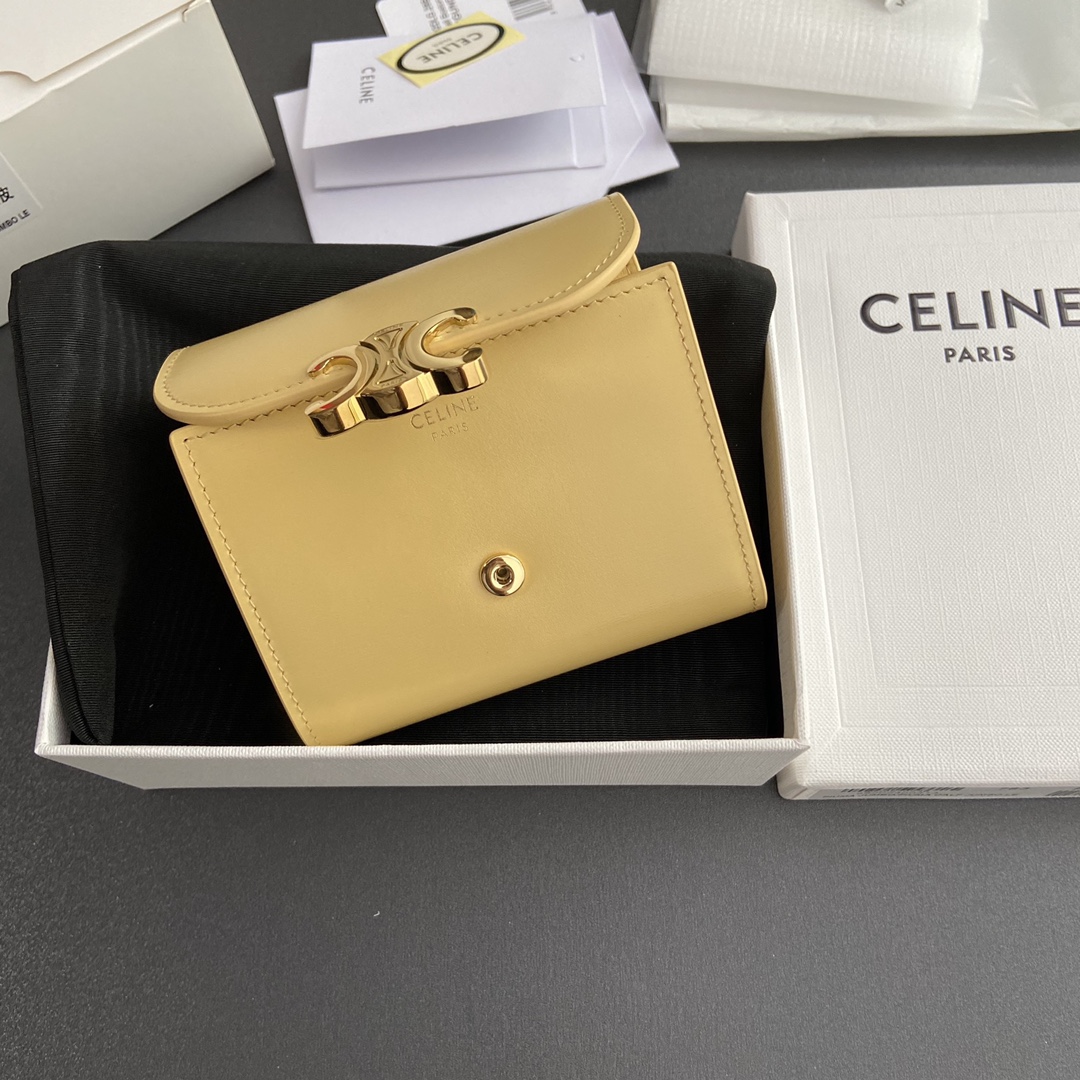 Celine Smlal Flap Wallet Triomphe in Petent Calfskin Yellow