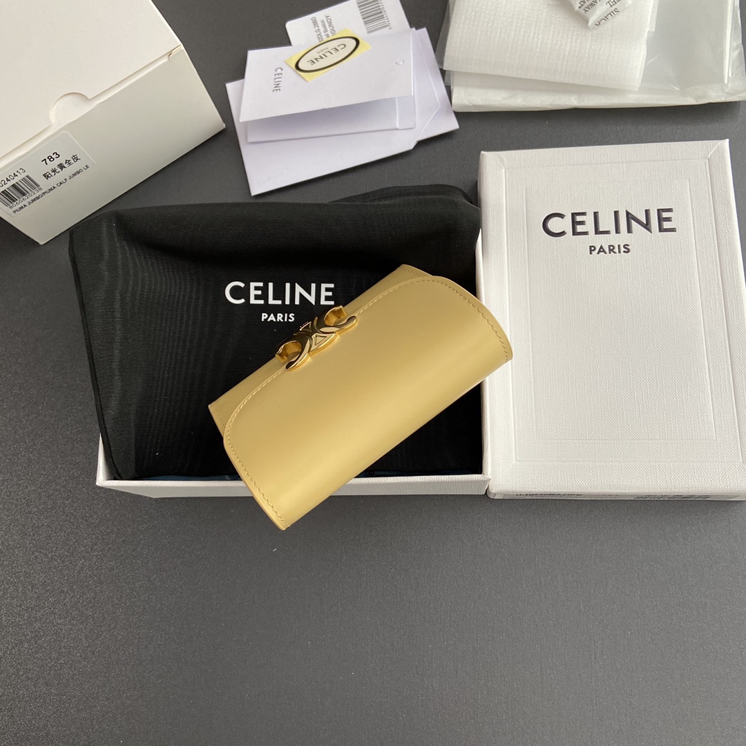 Celine Smlal Flap Wallet Triomphe in Petent Calfskin Yellow