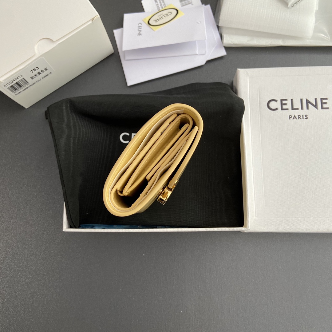 Celine Smlal Flap Wallet Triomphe in Petent Calfskin Yellow