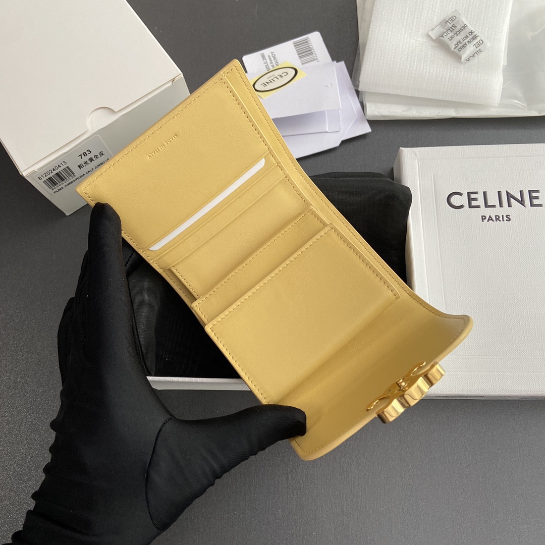 Celine Smlal Flap Wallet Triomphe in Petent Calfskin Yellow