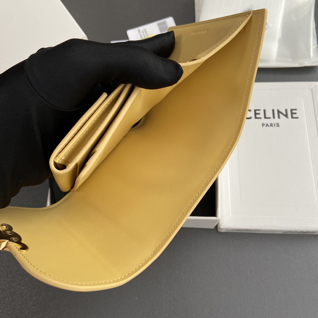 Celine Smlal Flap Wallet Triomphe in Petent Calfskin Yellow