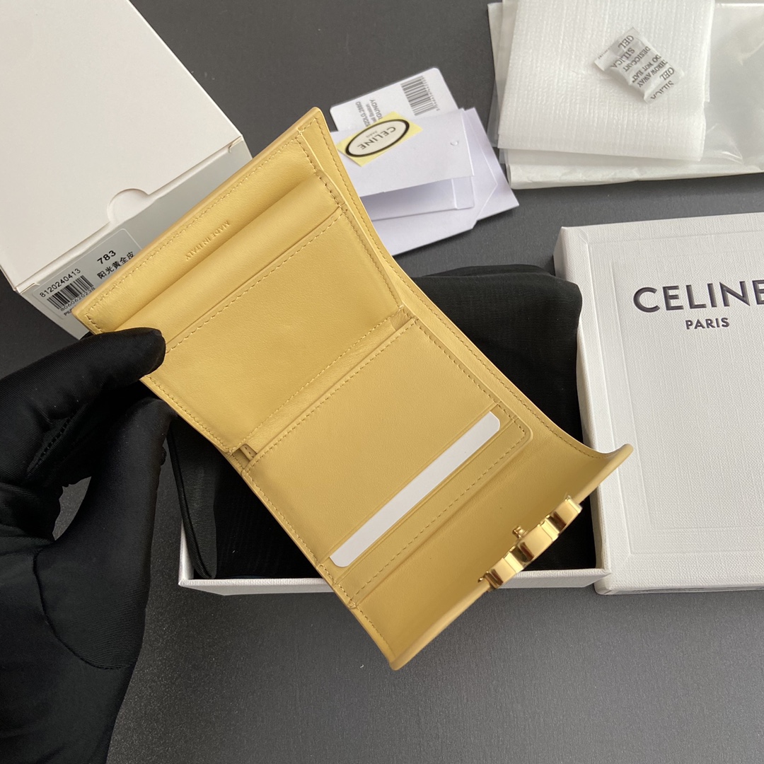 Celine Smlal Flap Wallet Triomphe in Petent Calfskin Yellow