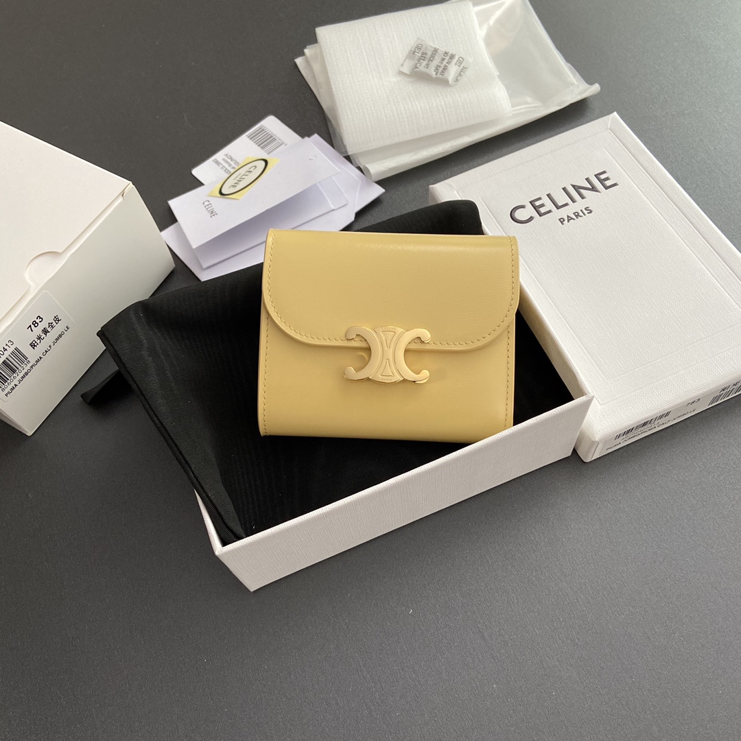 Celine Smlal Flap Wallet Triomphe in Petent Calfskin Yellow