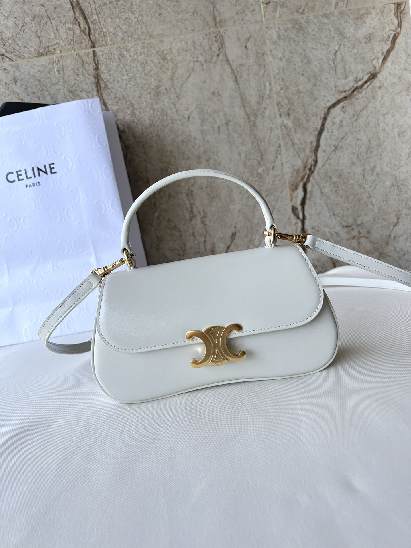 Celine Teen Lola In Shiny Calfskin White