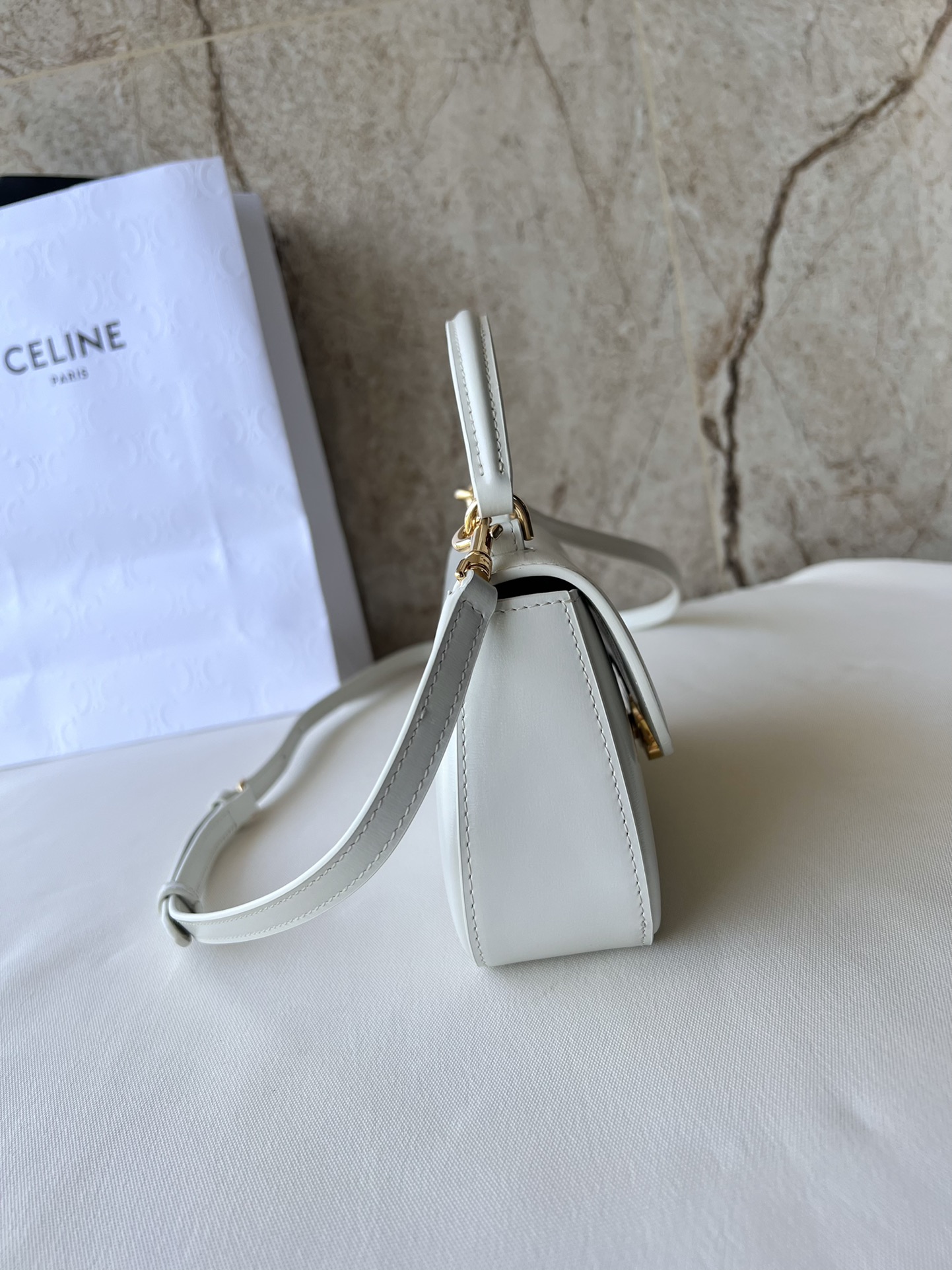 Celine Teen Lola In Shiny Calfskin White