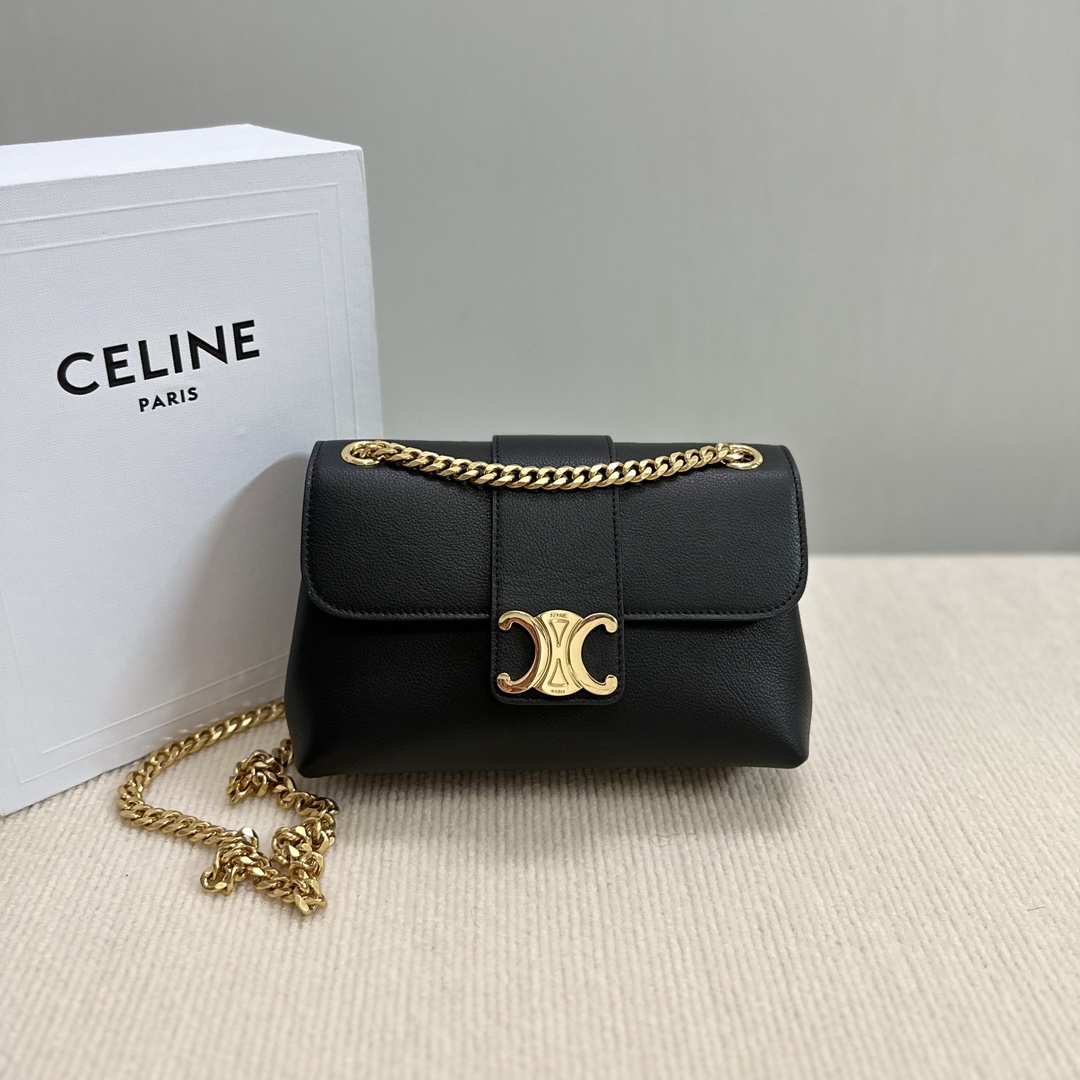 Celine Teen Victoire Bag In Supple Calfskin Black