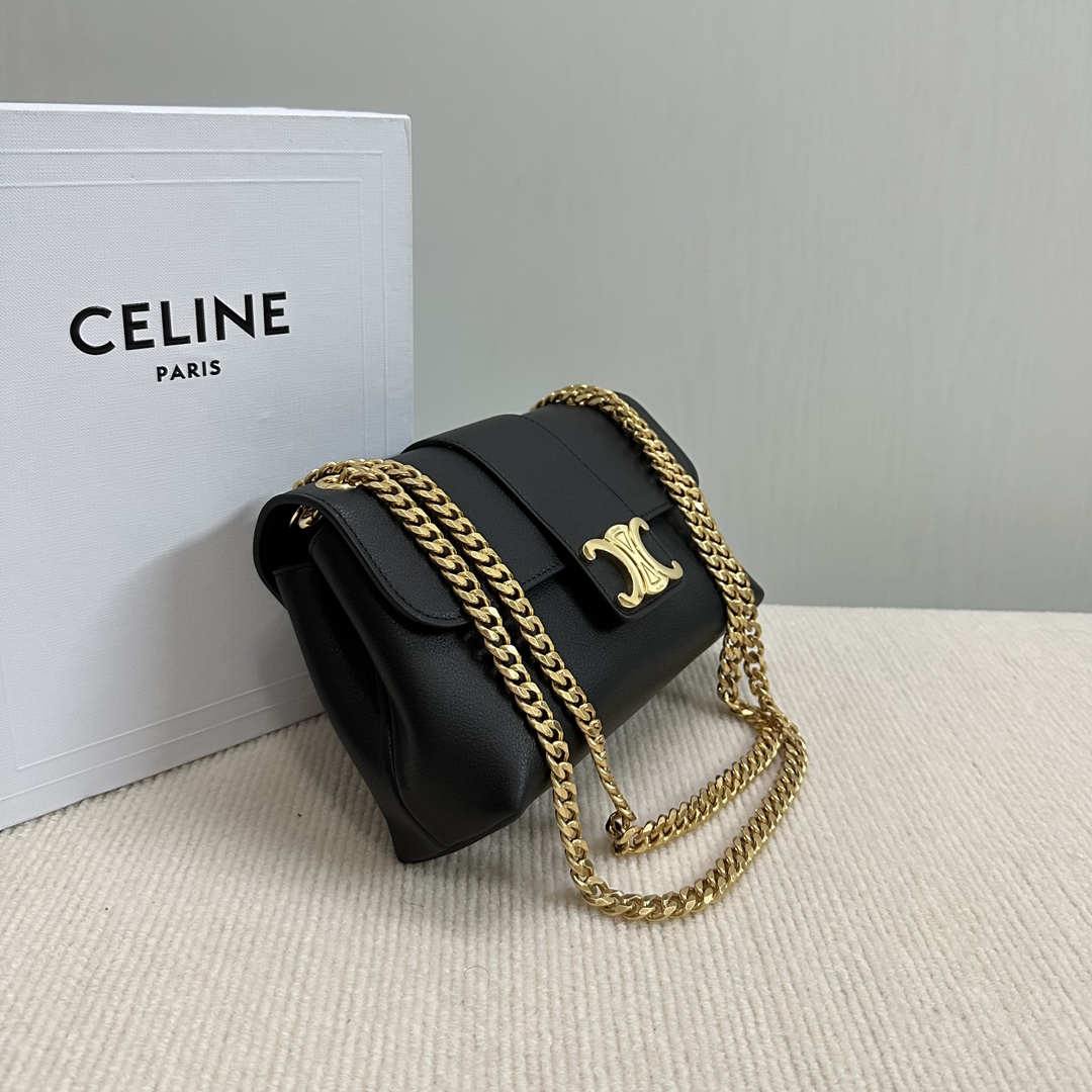 Celine Teen Victoire Bag In Supple Calfskin Black