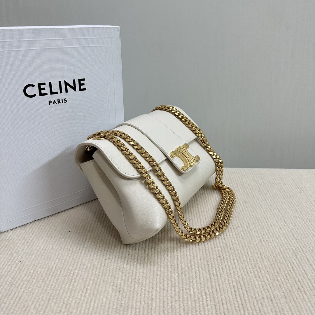 Celine Teen Victoire Bag In Supple Calfskin White