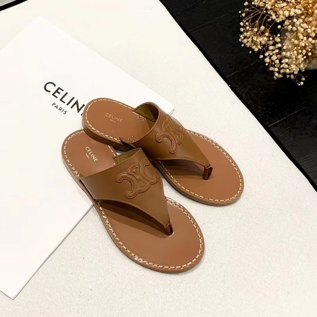 Celine Triomphe Flat Thong In Calfskin-0001 35-40