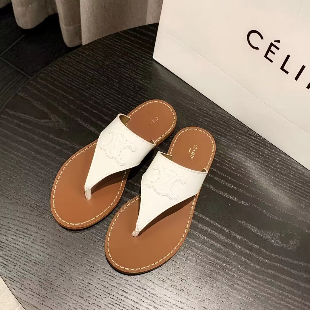 Celine Triomphe Flat Thong In Calfskin-0003 35-40