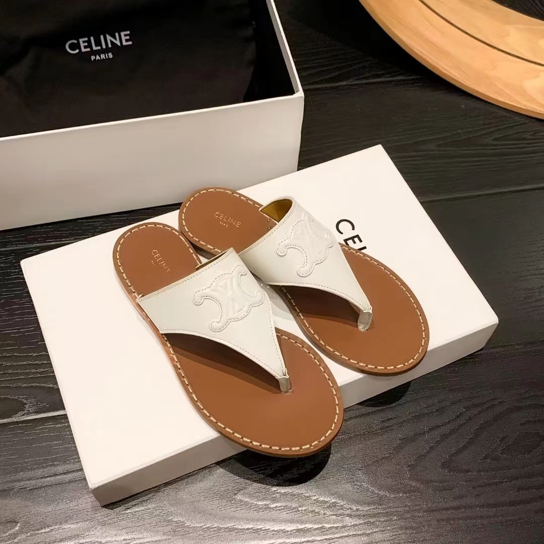 Celine Triomphe Flat Thong In Calfskin-0003 35-40