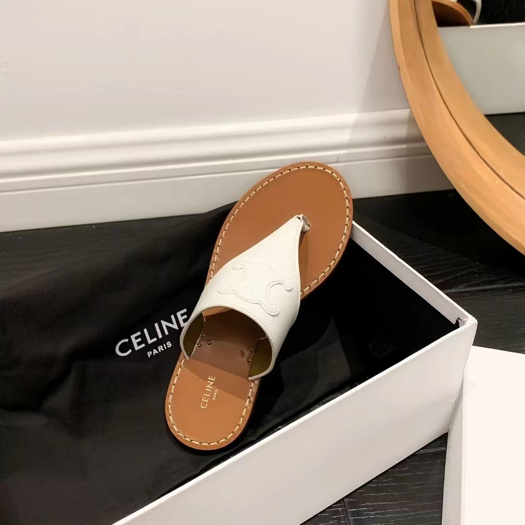 Celine Triomphe Flat Thong In Calfskin-0003 35-40