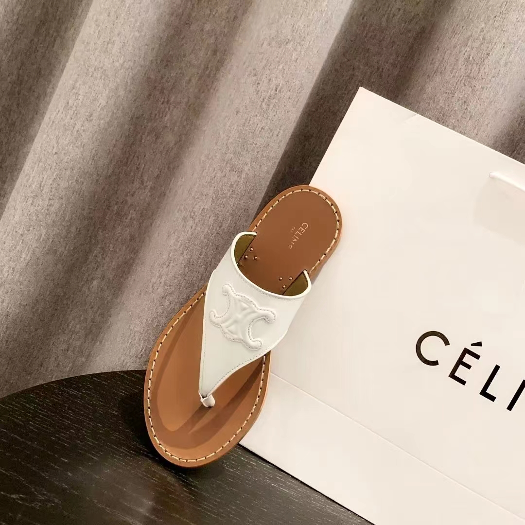 Celine Triomphe Flat Thong In Calfskin-0003 35-40