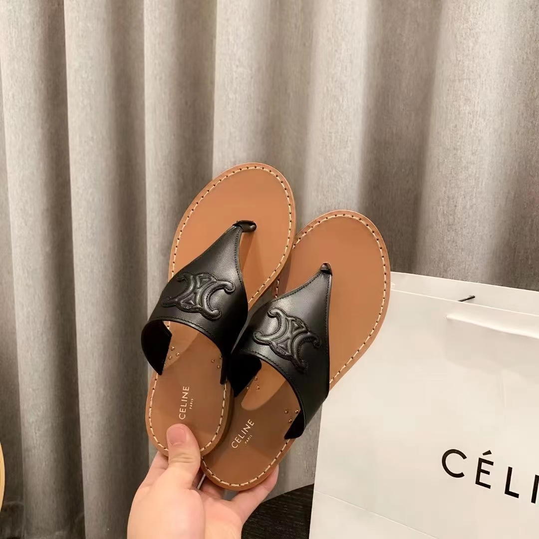 Celine Triomphe Flat Thong In Calfskin-0004 35-40