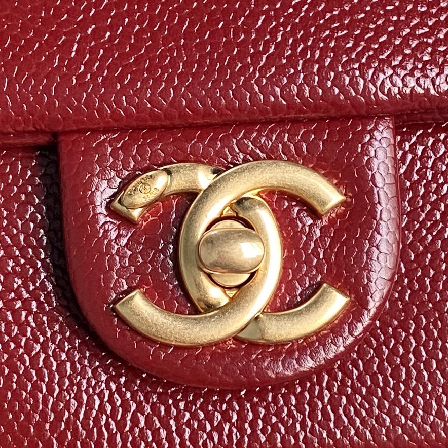 Chanel  AS5182 Maxi Clutch Bag Grained Shiny Calfskin Gold-Tone Metal Red