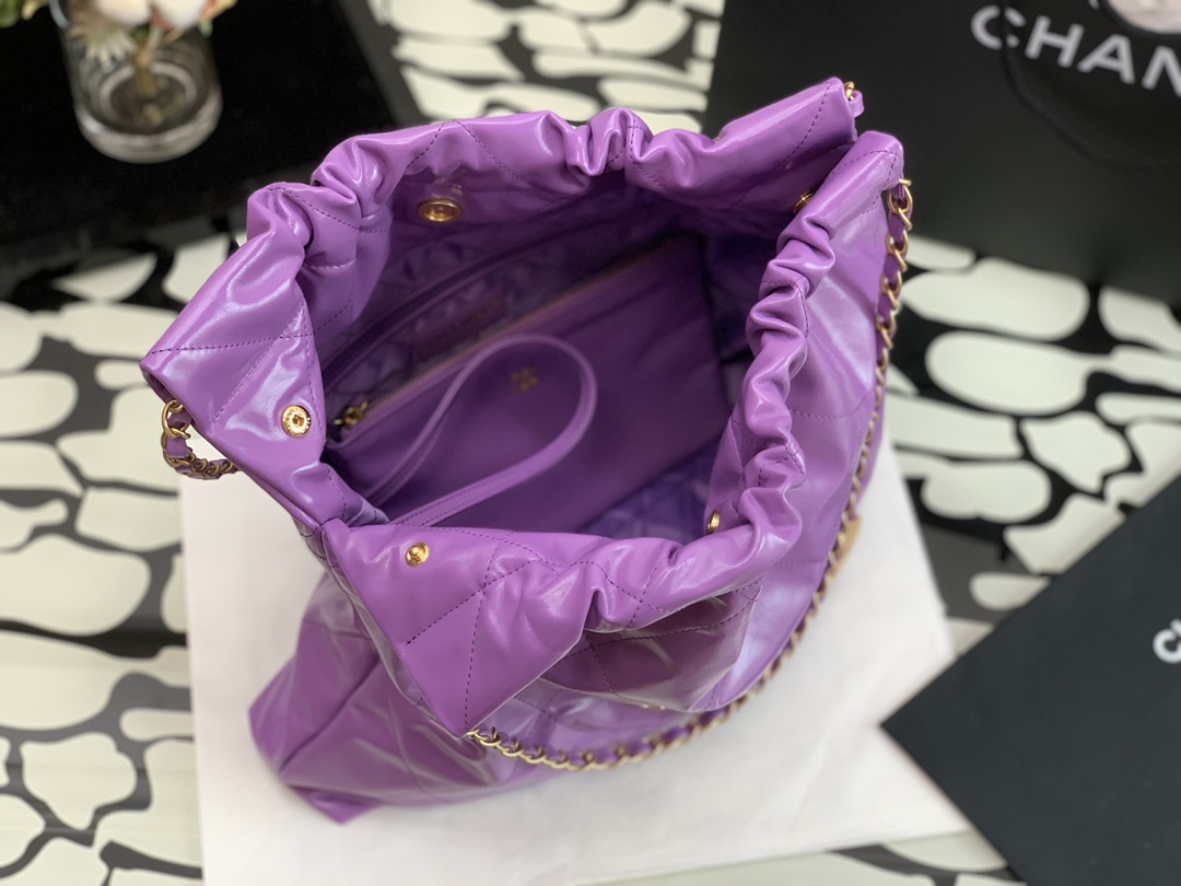 Chanel 22 Hanbag Purple Calfskin With Gold-Tone Metal  Small Size 30cm