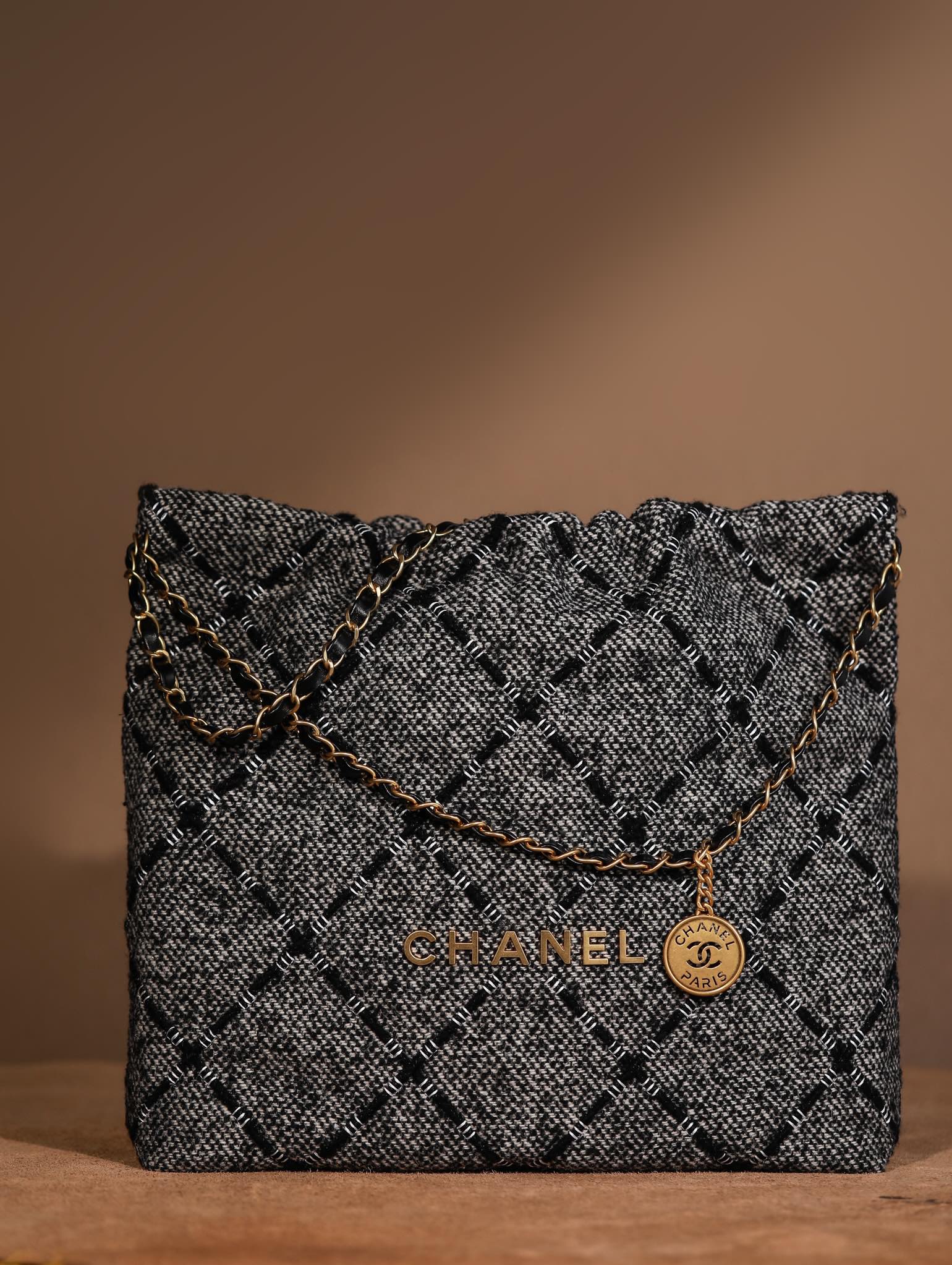 Chanel 22 Handbag Woolen Weavin Mediu