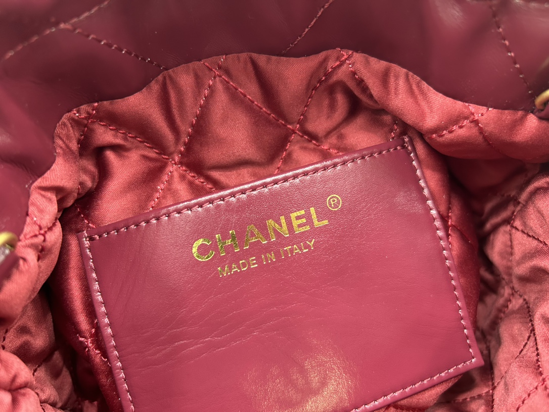 Chanel 22 Mini Handbag Shiny Calfskin Gold-Tone Metal Dark Red