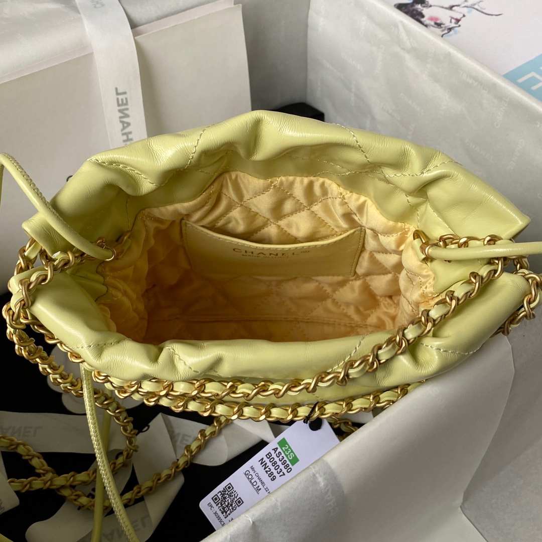 Chanel 22 Mini Handbag Shiny Calfskin Gold-Tone Metal Lavender