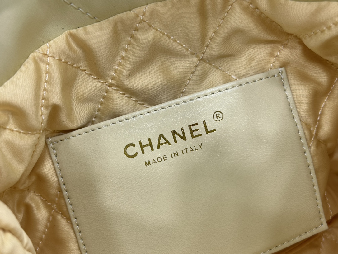 Chanel 22 Mini Handbag Shiny Calfskin Gold-Tone Metal Light Yellow