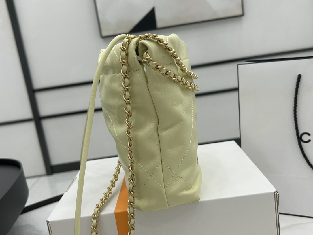 Chanel 22 Mini Handbag Shiny Calfskin Gold-Tone Metal Light Yellow