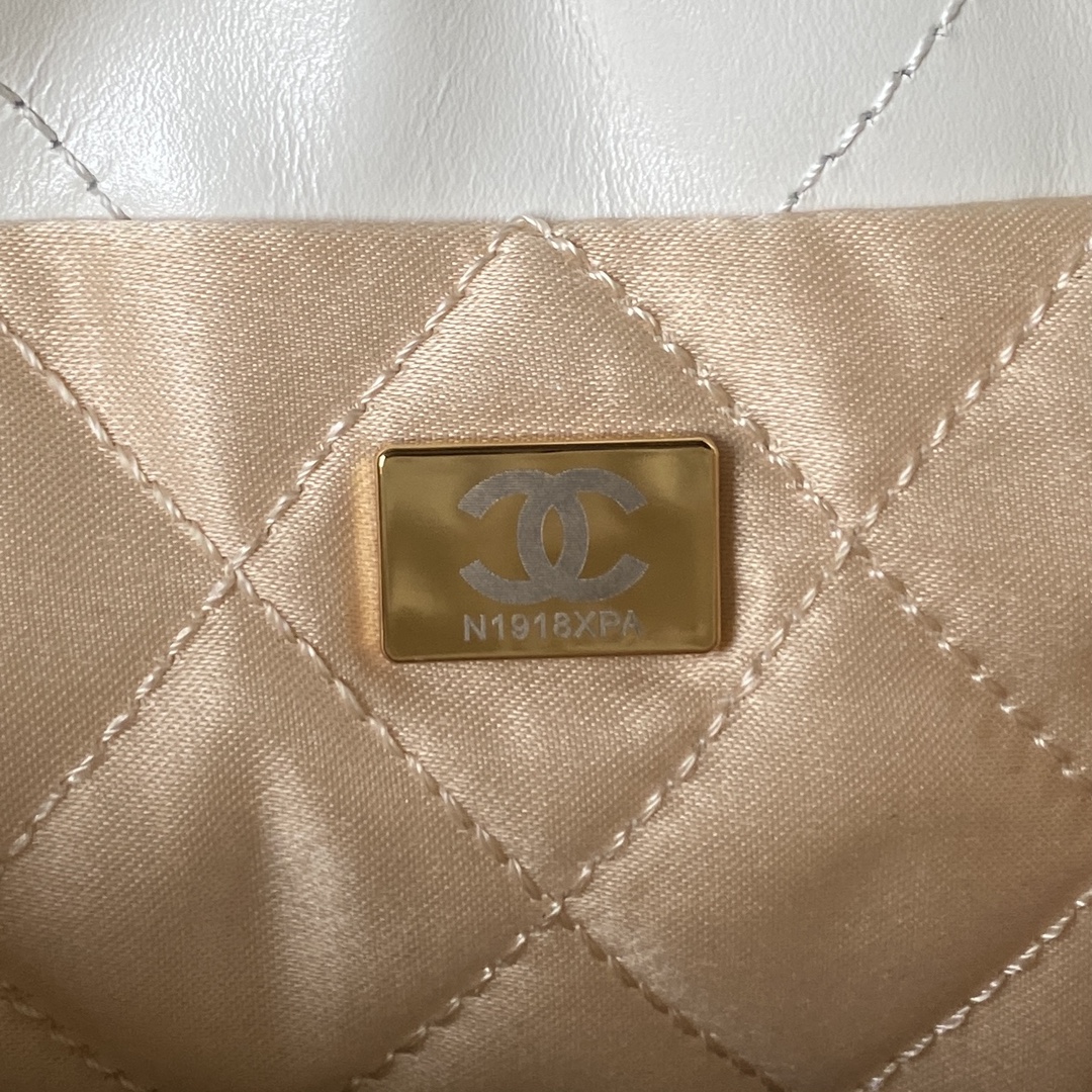 Chanel 22 Mini Handbag Shiny Calfskin Gold-Tone Metal White