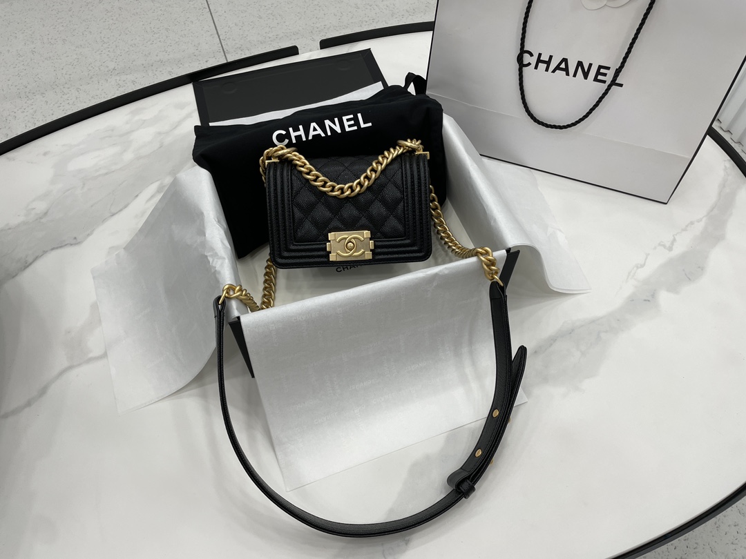 Chanel 22A Mini Boy Bag Black with Gold