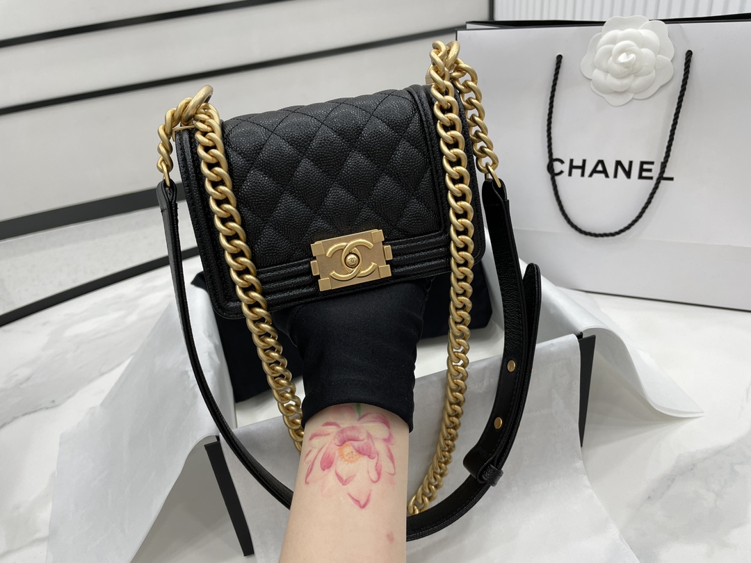 Chanel 22A Mini Boy Bag Black with Gold