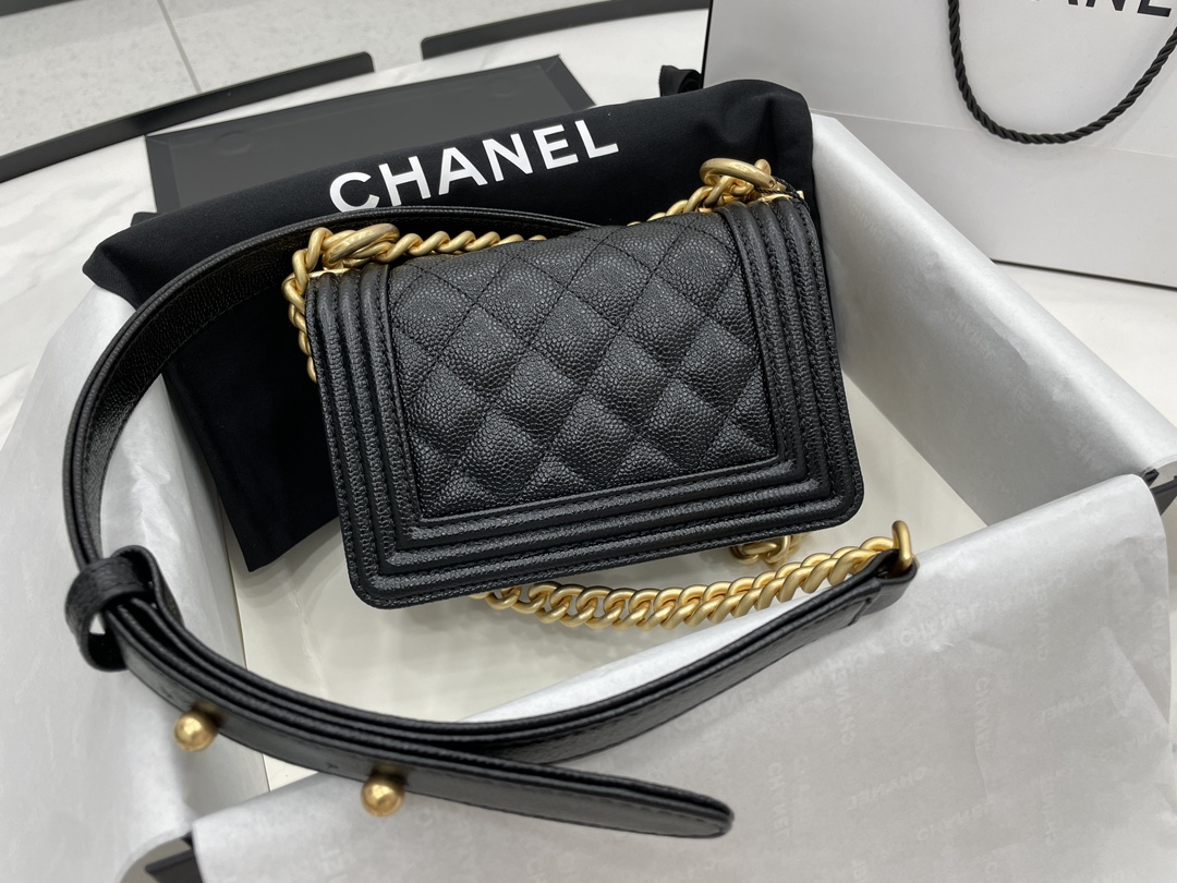 Chanel 22A Mini Boy Bag Black with Gold