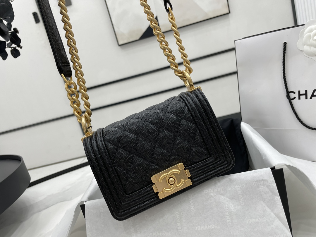 Chanel 22A Mini Boy Bag Black with Gold