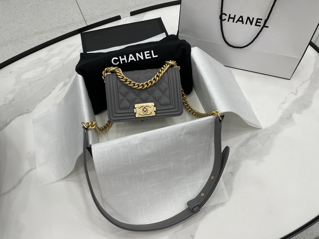 Chanel 22A Mini Boy Bag Gray with Gold