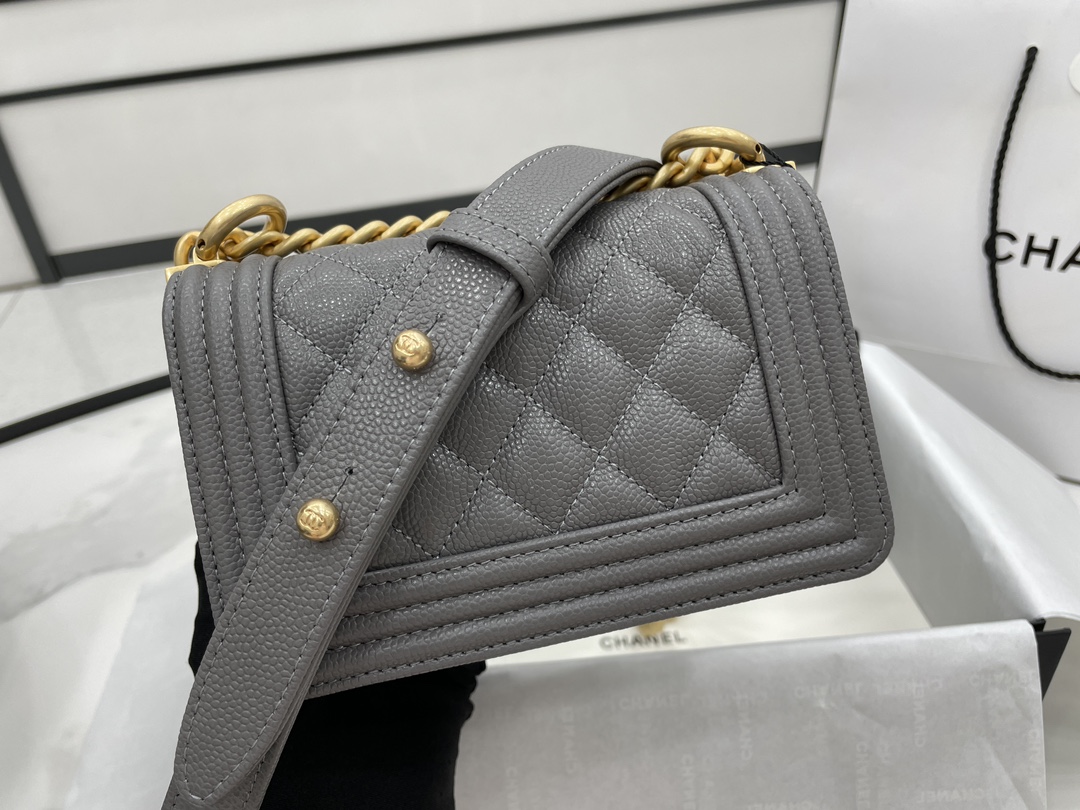 Chanel 22A Mini Boy Bag Gray with Gold