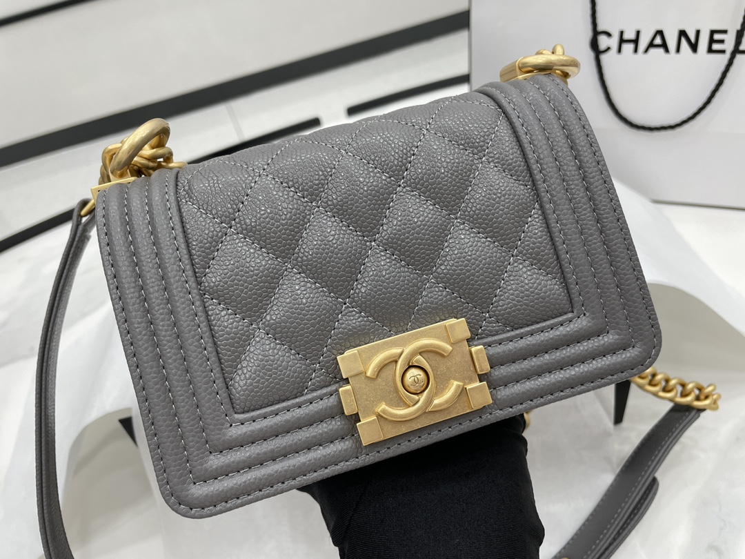 Chanel 22A Mini Boy Bag Gray with Gold