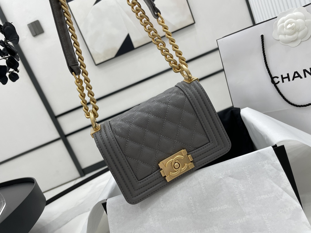 Chanel 22A Mini Boy Bag Gray with Gold