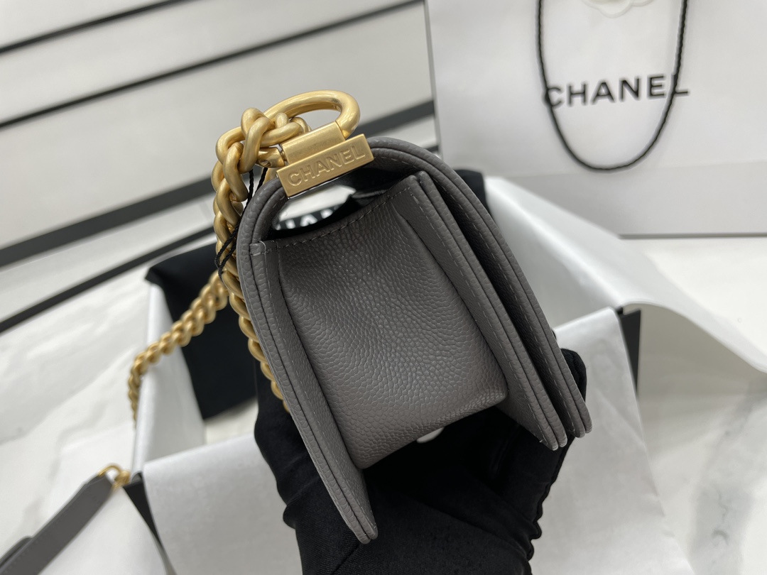 Chanel 22A Mini Boy Bag Gray with Gold