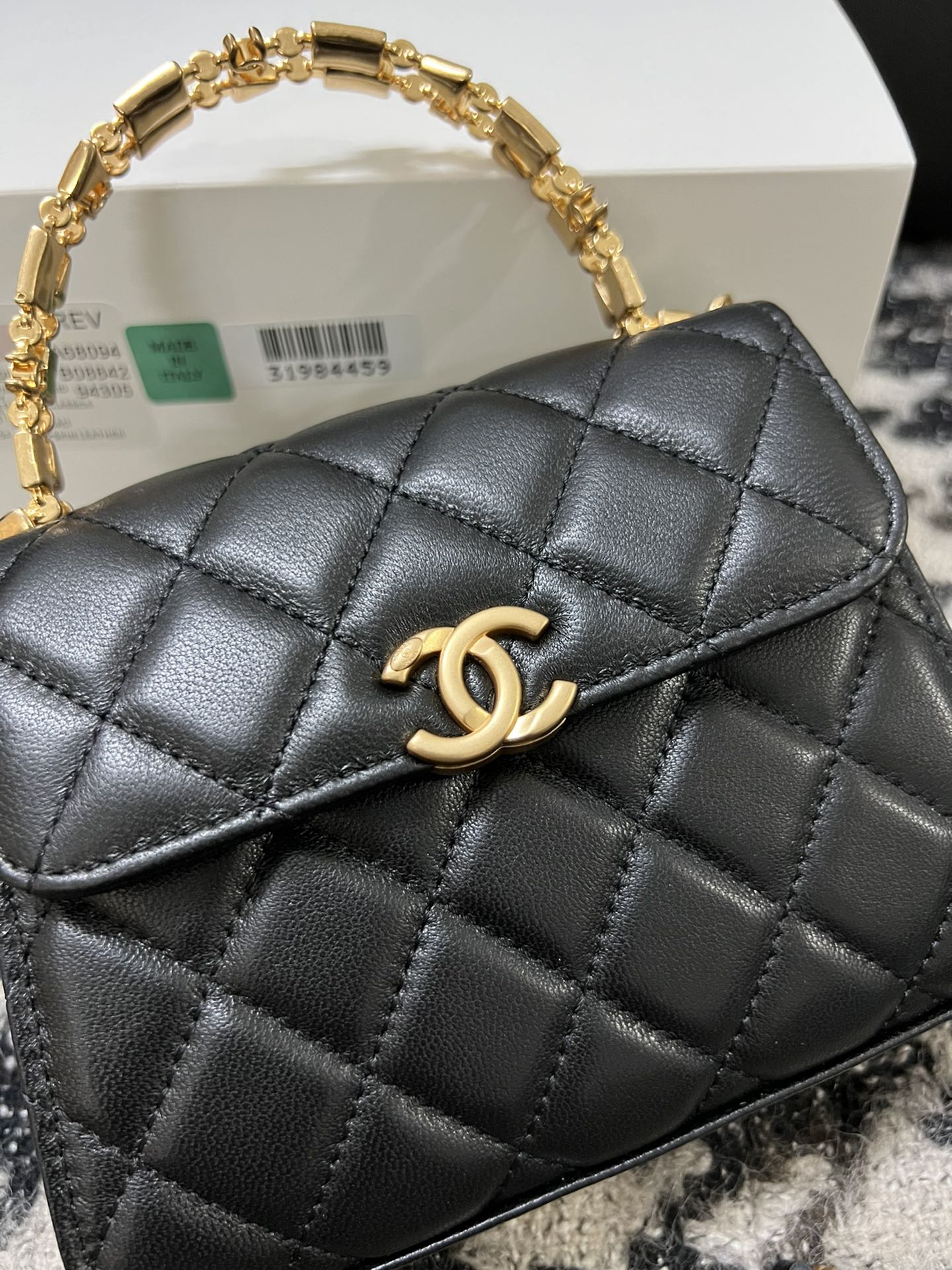 Chanel 22B Enamel Top Handle Handbag Black